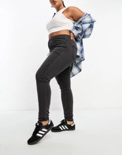 Noisy May Curve High Waisted Skinny Jeans In Grey For Women