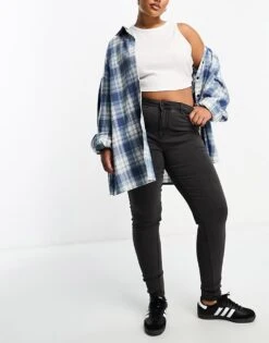 Noisy May Curve High Waisted Skinny Jeans In Grey For Women -Noisy May Shop 201351791 4