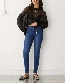 Noisy May Callie High Waisted Skinny Jeans In Mid Blue Wash For Women -Noisy May Shop 202367079 1 midblue 1