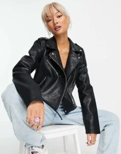 Noisy May Faux Leather Look Biker Jacket In Black For Women -Noisy May Shop 202367714 1 black 1
