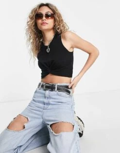 Noisy May Twist Front Crop Top In Black For Women