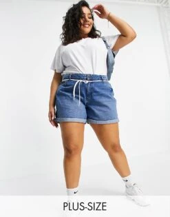 Noisy May Curve Mom Denim Shorts In Medium Blue Wash For Women -Noisy May Shop 202665254 1 mediumblue 1