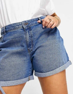 Noisy May Curve Mom Denim Shorts In Medium Blue Wash For Women -Noisy May Shop 202665254 3