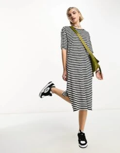 Noisy May Midi T-shirt Dress In Black And White Stripe For Women Black & White Stripe -Noisy May Shop 202768306 1 blackwhitestripe 1
