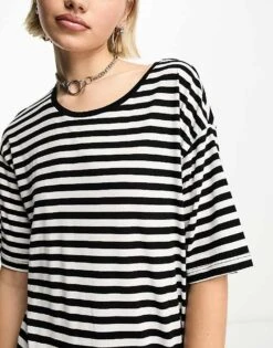 Noisy May Midi T-shirt Dress In Black And White Stripe For Women Black & White Stripe -Noisy May Shop 202768306 3