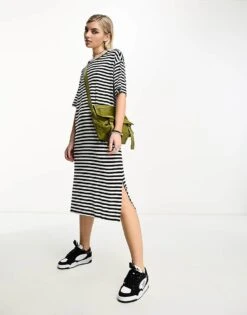 Noisy May Midi T-shirt Dress In Black And White Stripe For Women Black & White Stripe -Noisy May Shop 202768306 4