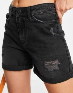 Noisy May Denim Mom Shorts In Black For Women -Noisy May Shop 202775049 4
