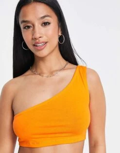 Noisy May Petite Cropped One Shoulder Top In Orange For Women Bright Orange -Noisy May Shop 202803464 3