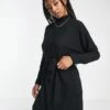 Noisy May Tie Waist High Neck Knitted Mini Jumper Dress In Black For Women