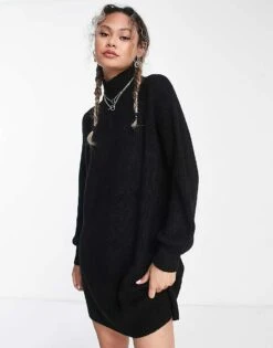 Noisy May High Neck Knitted Mini Jumper Dress In Black For Women