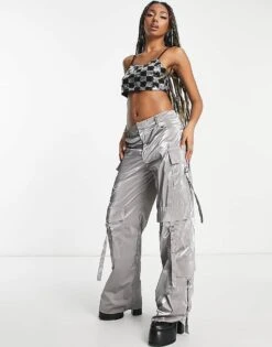 Noisy May Cami Top Co-ord In Sequin Checkerboard For Women Black And Silver -Noisy May Shop 203623835 4