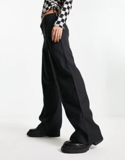 Noisy May Tailored Wide Leg Dad Trouser In Black For Women -Noisy May Shop 203839139 4