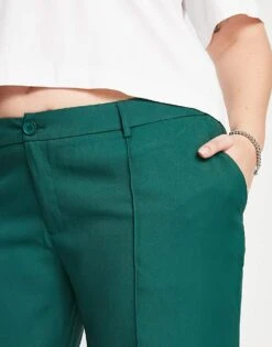 Noisy May Curve Tailored Wide Leg Trousers Co-ord In Green For Women -Noisy May Shop 203849102 3