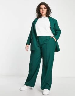 Noisy May Curve Tailored Wide Leg Trousers Co-ord In Green For Women -Noisy May Shop 203849102 4