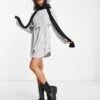 Noisy May Tie Waist High Neck Knitted Mini Dress In Light Grey For Women