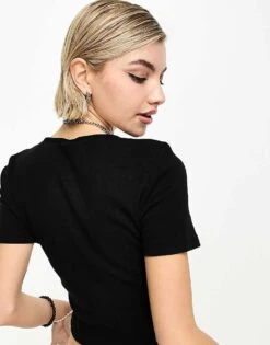 Noisy May Ribbed Keyhole Detail Top In Black For Women -Noisy May Shop 204116830 3