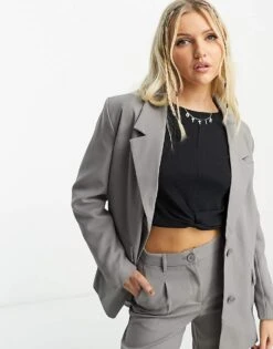 Noisy May Oversized Tailored Dad Blazer Co-ord In Grey For Women