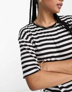 Noisy May Petite Maxi T-shirt Dress In Black & White Stripe For Women -Noisy May Shop 204337153 3