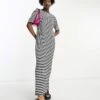 Noisy May Maxi T-shirt Dress In Black & White Stripe For Women