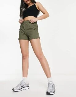 Noisy May Poplin Boxer Shorts In Khaki For Women -Noisy May Shop 204438414 4