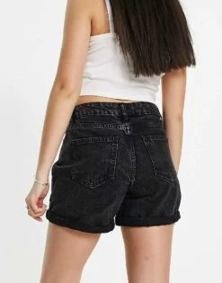 Noisy May High Waist Denim Mom Shorts In Washed Black Denim For Women -Noisy May Shop 204442656 3