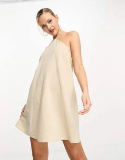 Noisy May Linen Halter Neck Mini Dress In Cream For Women -Noisy May Shop 204643813 1 cream 1