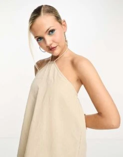 Noisy May Linen Halter Neck Mini Dress In Cream For Women -Noisy May Shop 204643813 4
