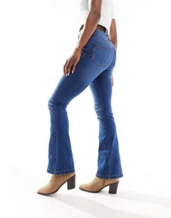 Noisy May Sallie High Waisted Flare Jeans In Mid Wash - MBLUE For Women Medium Blue Denim -Noisy May Shop 204818518 5