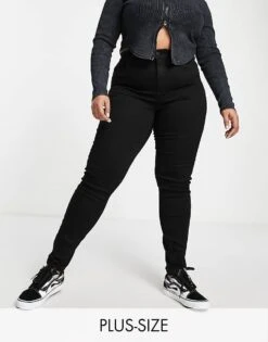 Noisy May Curve Callie High Waisted Skinny Jeans In Black For Women
