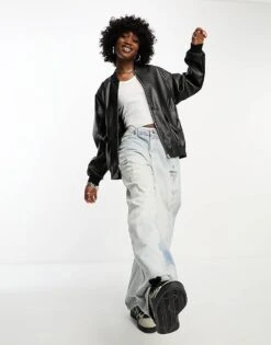 Noisy May Faux Leather Bomber Jacket In Black For Women