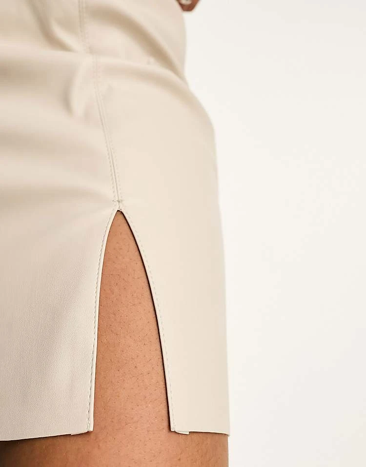 Noisy May Faux Leather Mini Skirt With Slit In Cream For Women 3 Noisy May Faux Leather Mini Skirt With Slit In Cream For Women - Image 3