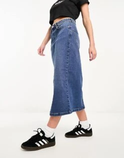 Noisy May Denim Midi Skirt In Mid Blue For Women -Noisy May Shop 205156734 3