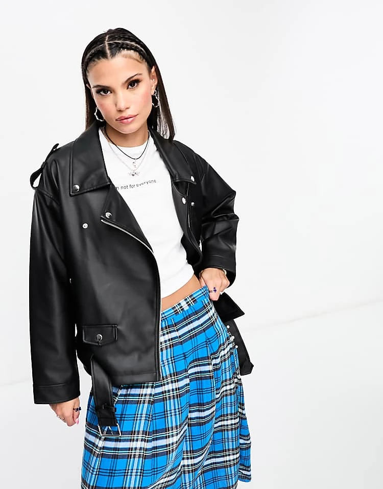 Noisy May Faux Leather Oversized Biker Jacket In Black For Women 1 Noisy May Faux Leather Oversized Biker Jacket In Black For Women