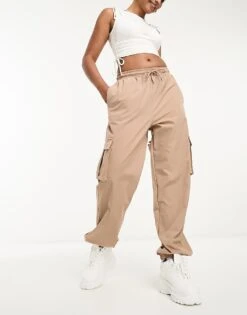 Noisy May Cargo Trousers With Pocket Details In Taupe For Women Stone -Noisy May Shop 205159993 1 stone 1