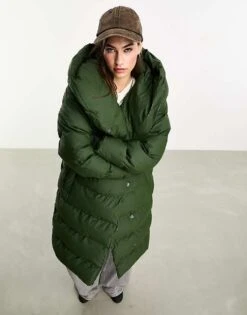 Noisy May Droplets Longline Padded Coat With Oversized Hood In Green For Women Kombu Green -Noisy May Shop 205302076 2
