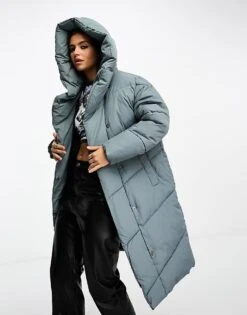 Noisy May Longline Padded Coat With Oversized Hood In Grey For Women Stormy Weather -Noisy May Shop 205302084 3