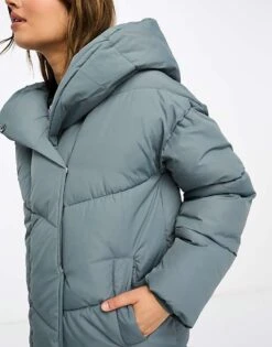 Noisy May Longline Padded Coat With Oversized Hood In Grey For Women Stormy Weather -Noisy May Shop 205302084 4