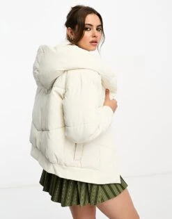 Noisy May Padded Jacket With Oversized Hood In Cream For Women Sugar Swizzle -Noisy May Shop 205302100 4