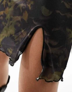 Noisy May Lettuce Hem Mini Skirt In Black And Green For Women Black/frost Aop -Noisy May Shop 205630319 3