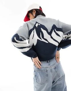 Noisy May Half Zip Knit Mountain Pullover In Blue For Women Monument Comb -Noisy May Shop 205630356 4