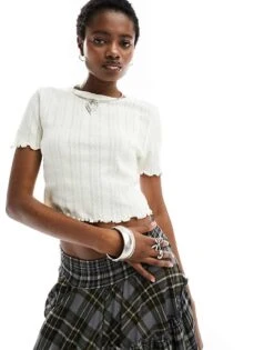 Noisy May Baby Lock Crop Top In Cream For Women Sugar Swizzle -Noisy May Shop 205630568 1 sugarswizzle 1