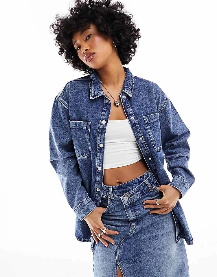 Noisy May Oversize Denim Shirt In Mid Wash Blue For Women Medium Blue Denim 1 Noisy May Oversize Denim Shirt In Mid Wash Blue For Women Medium Blue Denim