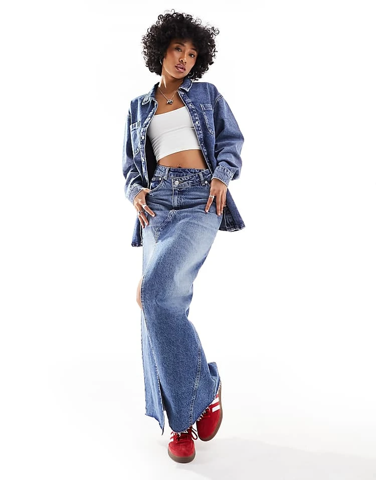 Noisy May Oversize Denim Shirt In Mid Wash Blue For Women Medium Blue Denim 2 Noisy May Oversize Denim Shirt In Mid Wash Blue For Women Medium Blue Denim - Image 2