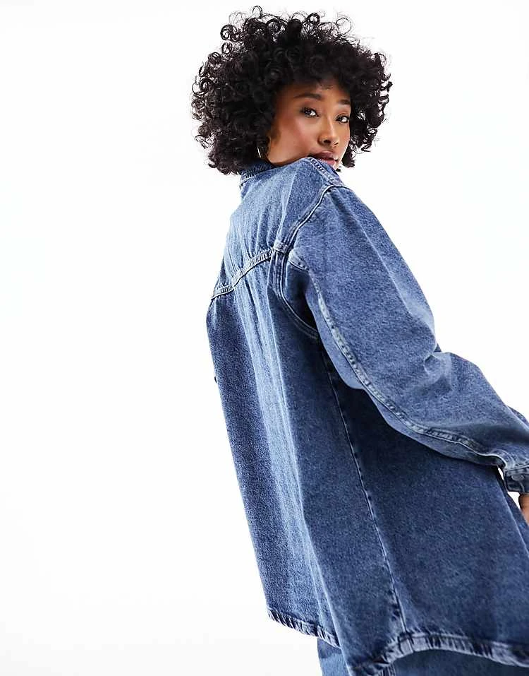 Noisy May Oversize Denim Shirt In Mid Wash Blue For Women Medium Blue Denim 4 Noisy May Oversize Denim Shirt In Mid Wash Blue For Women Medium Blue Denim - Image 4