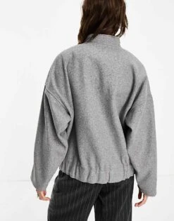 Noisy May Brushed Bomber Jacket In Light Grey For Women Light Grey Melange -Noisy May Shop 205630600 4
