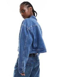 Noisy May Boxy Cropped Denim Jacket In Mid Wash Blue For Women Medium Blue Denim -Noisy May Shop 205630619 3