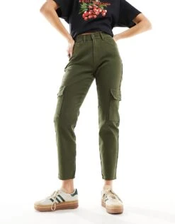 Noisy May Moni High Waisted Ultility Cargo Jeans In Khaki For Women Kalamata