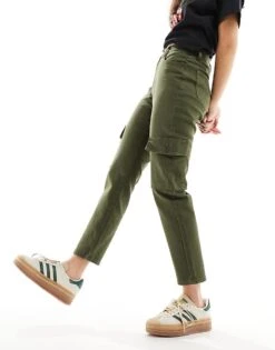 Noisy May Moni High Waisted Ultility Cargo Jeans In Khaki For Women Kalamata -Noisy May Shop 205630689 4