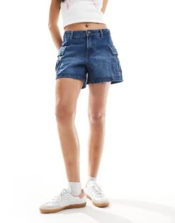 Noisy May Denim Cargo Short In Mid Wash Blue For Women Medium Blue Denim -Noisy May Shop 205630752 1 mediumbluedenim 1