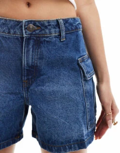 Noisy May Denim Cargo Short In Mid Wash Blue For Women Medium Blue Denim -Noisy May Shop 205630752 5